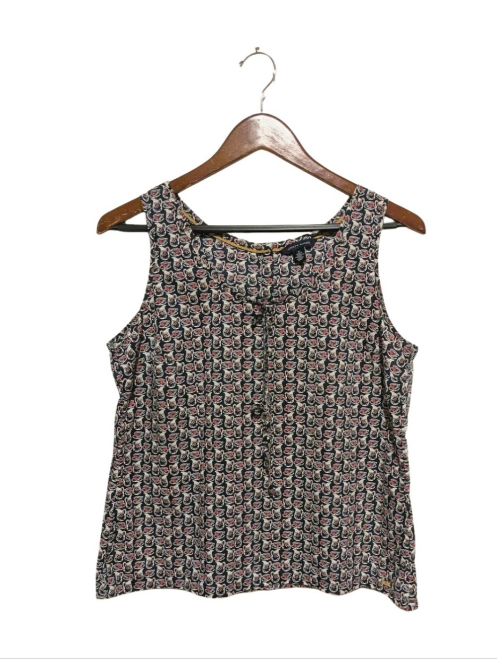 Tommy Hilfiger Teacups Navy Blue Cotton Blouse Sleeveless L